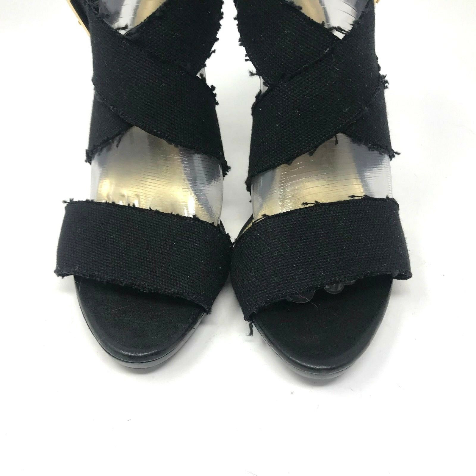 J Crew Strappy Open Toe Heel Womens 10 Black Elastic Fabric Agnyss Pump Sandal