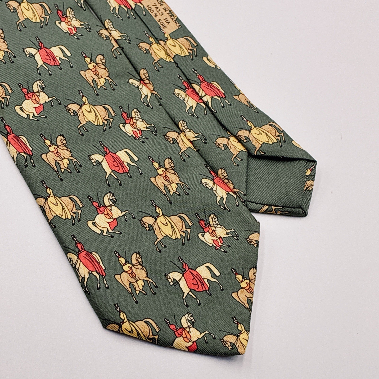 Vintage Hermès Tie, Horse, Horseback Riding, 7413HA, 100% Silk, W: 3.5 in