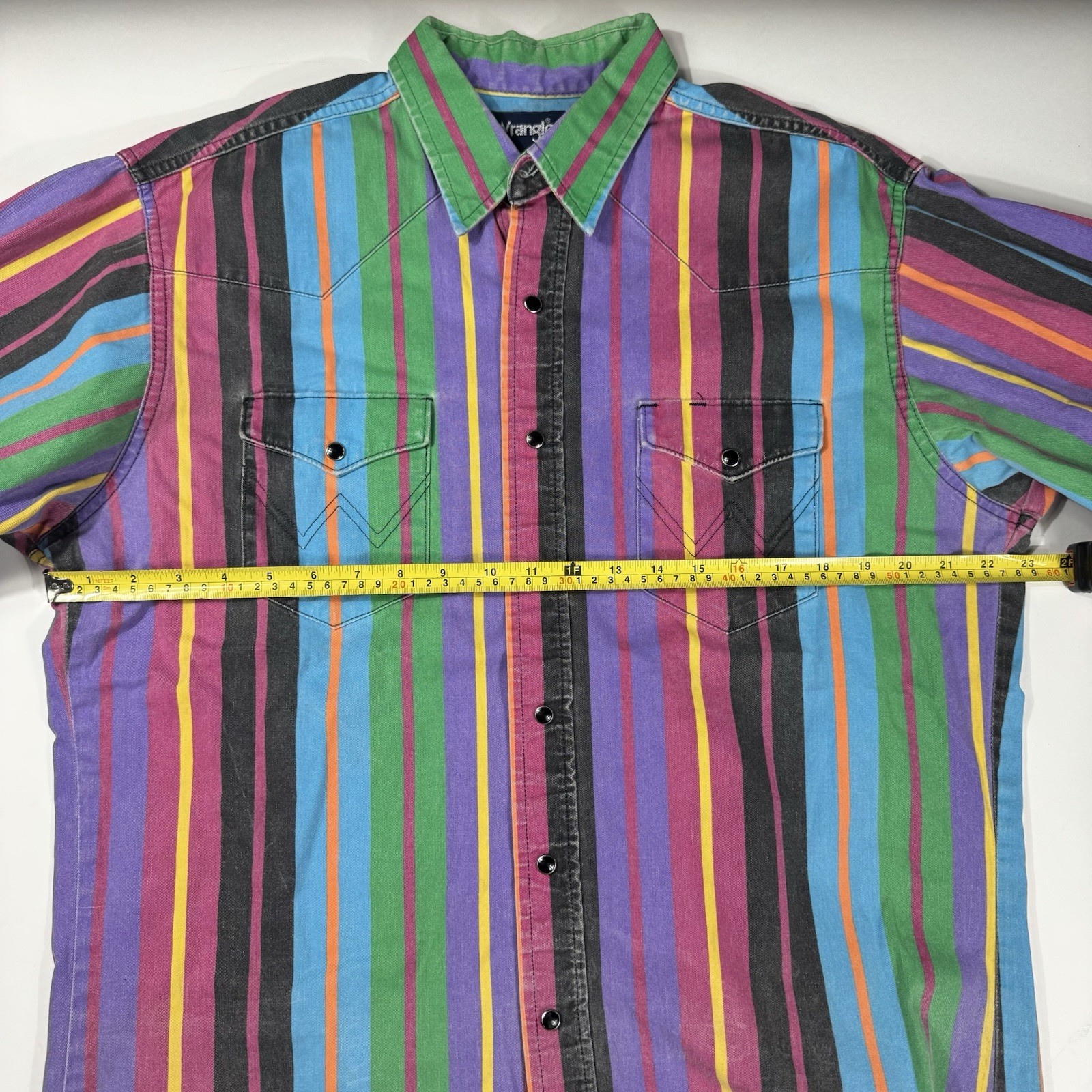 Vintage Wrangler Brushpopper Shirt 16 1/2 X 35 Rainbow Striped Western