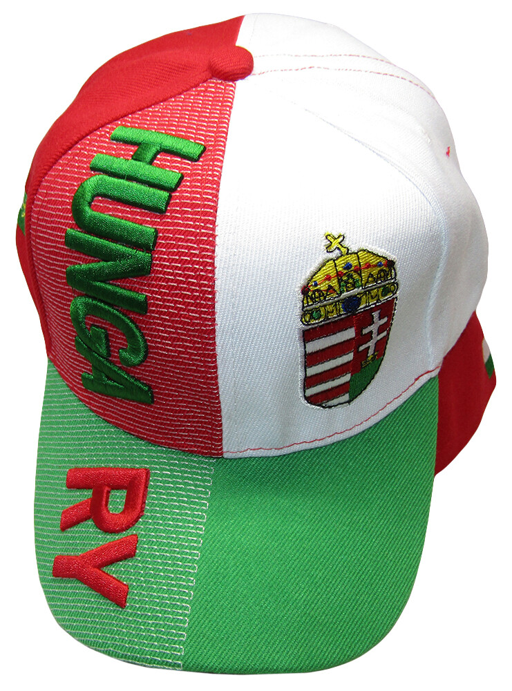 Hungary Country Green Red White Letter 3-D Patch On Side Embroidered Hat Cap