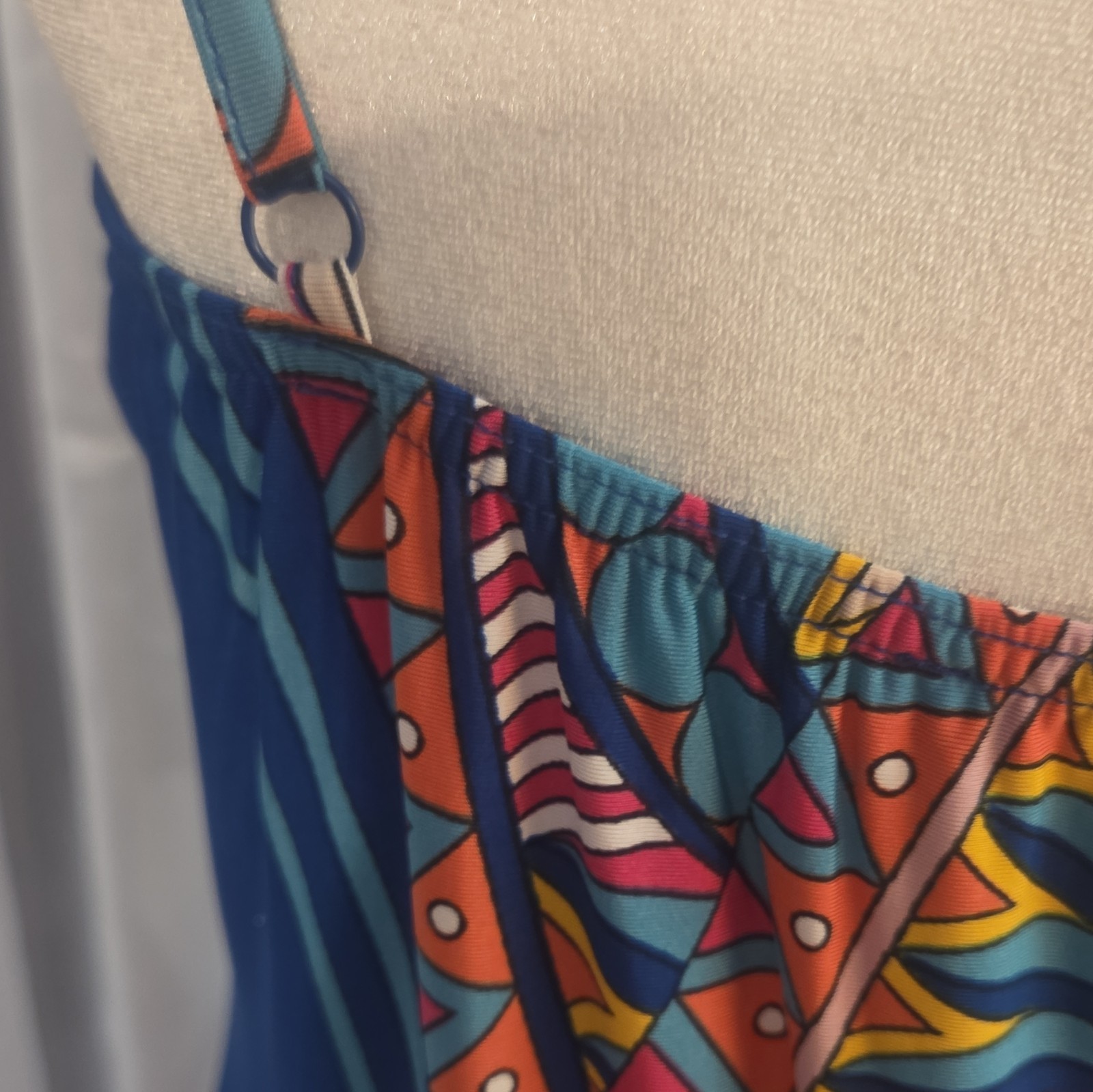 Womens Multicolor Blue Geometric Graphic Print Sleeveless Round Neck Maxi Dress