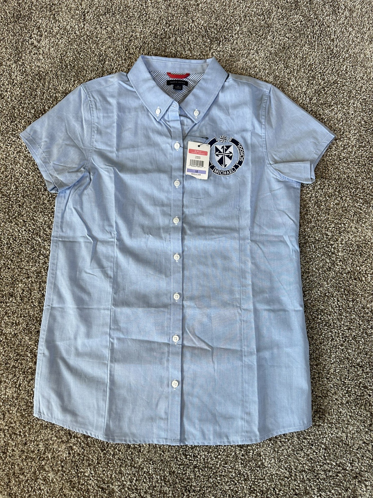 NWT Tommy Hilfiger School Uniform Girls Blue SS Button Up Shirt, St. Michael