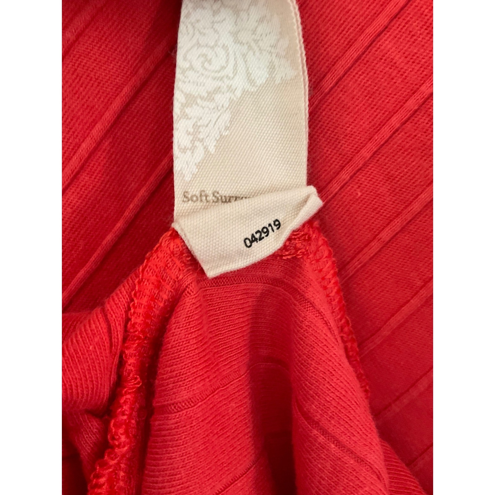Soft Surroundings Red Ribbed Ruffle Hem 3/4 Sleeve Top 1X 5CK37 Cotton