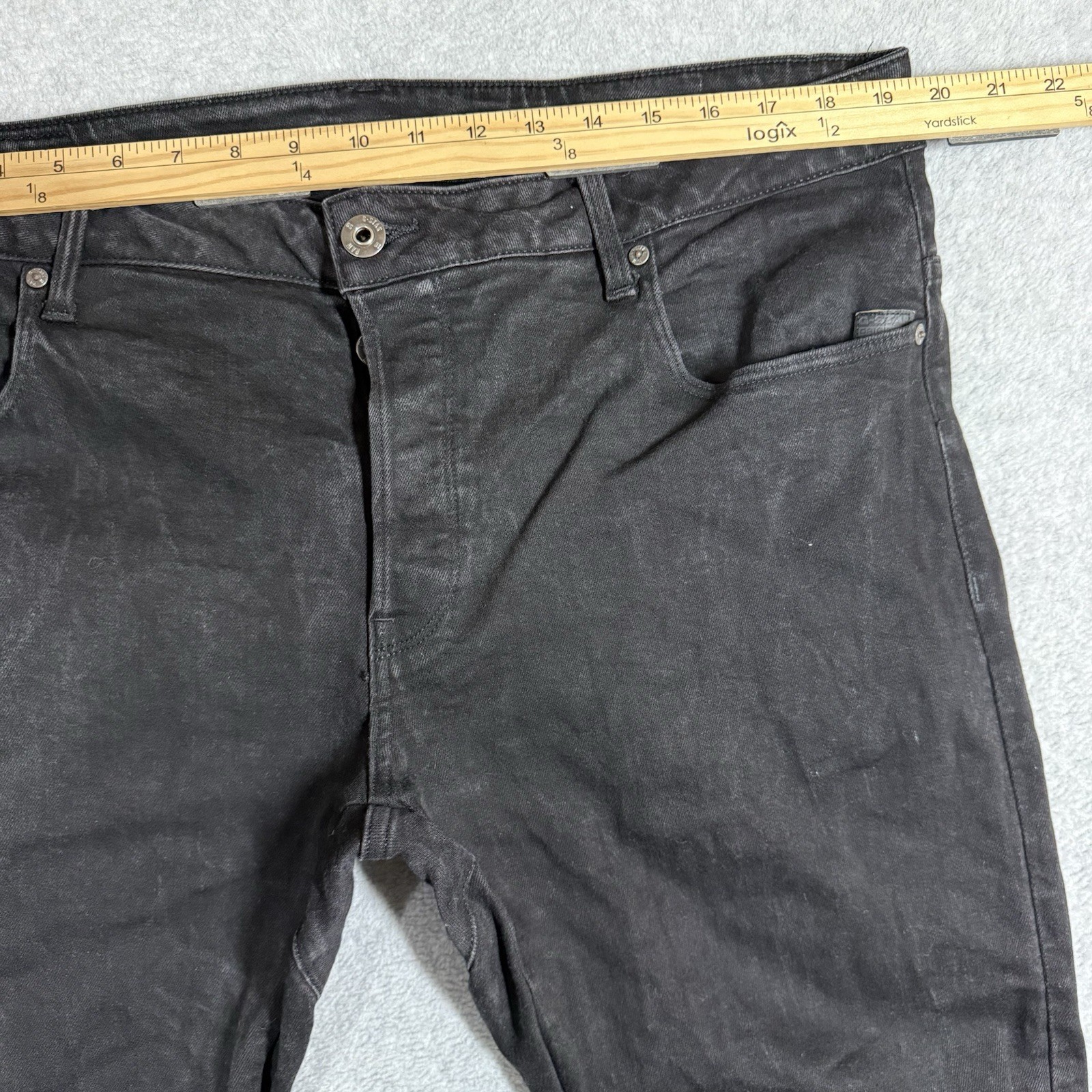 G-Star Raw 3D Arc Slim Jeans Mens 38×34 Black Stretch Denim Twisted Leg Stacked