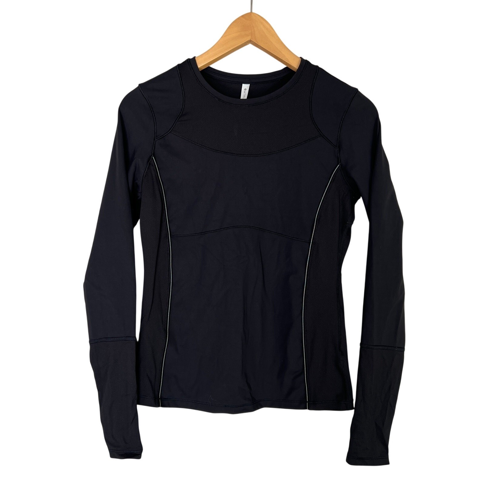 Athleta Black Eclipse Long Sleeve Shirt Top Thumbholes Women’s Sz XS Active Gym