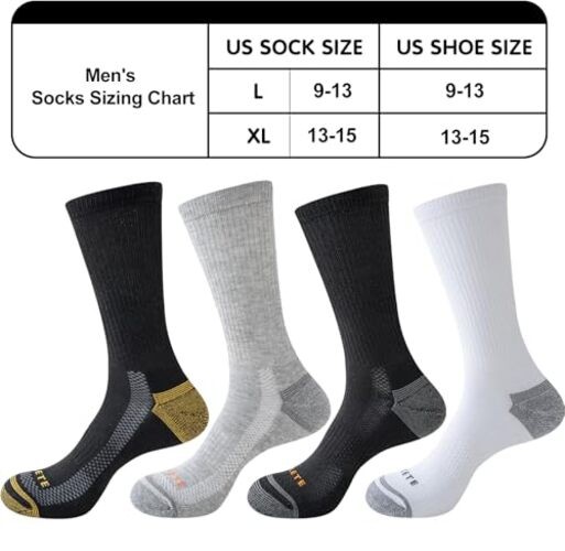 JOYNÉE Mens Athletic Crew Socks 5/10 Pairs Large Black/Gold Work (5 Pairs)