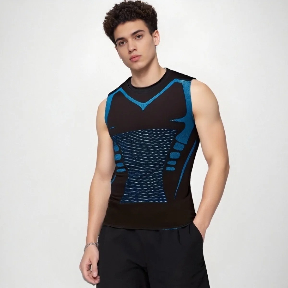 Men Compression Shirt Version Ionic Shaping Sleeveless Vest Sport Tank Top S-2XL