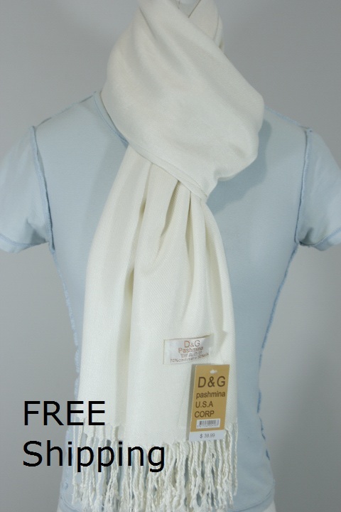 Pashmina Women’s Scarf Shawl Wrap-Silk.Cashmere~Solid Off White*-030