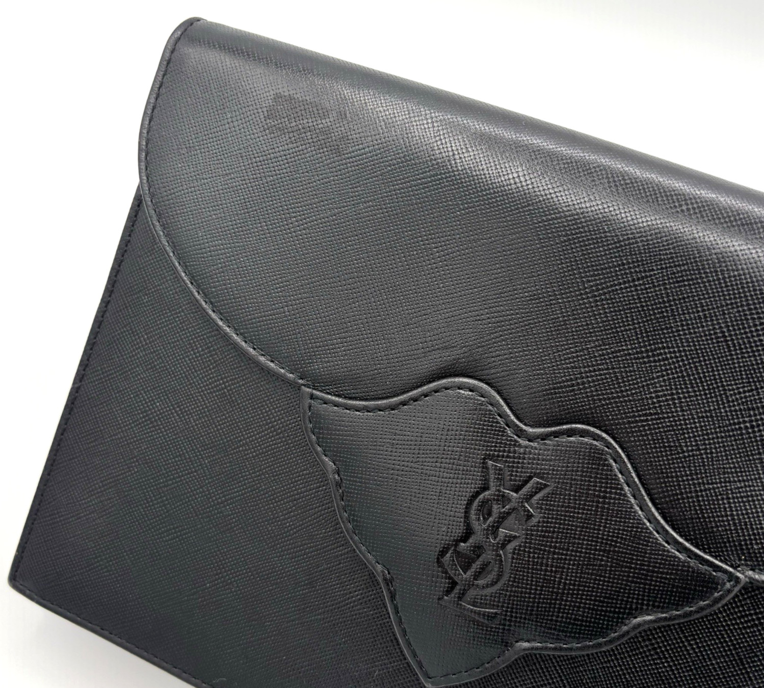 Yves Saint Laurent Clutch Bag Leather Black YSL Authentic 0049