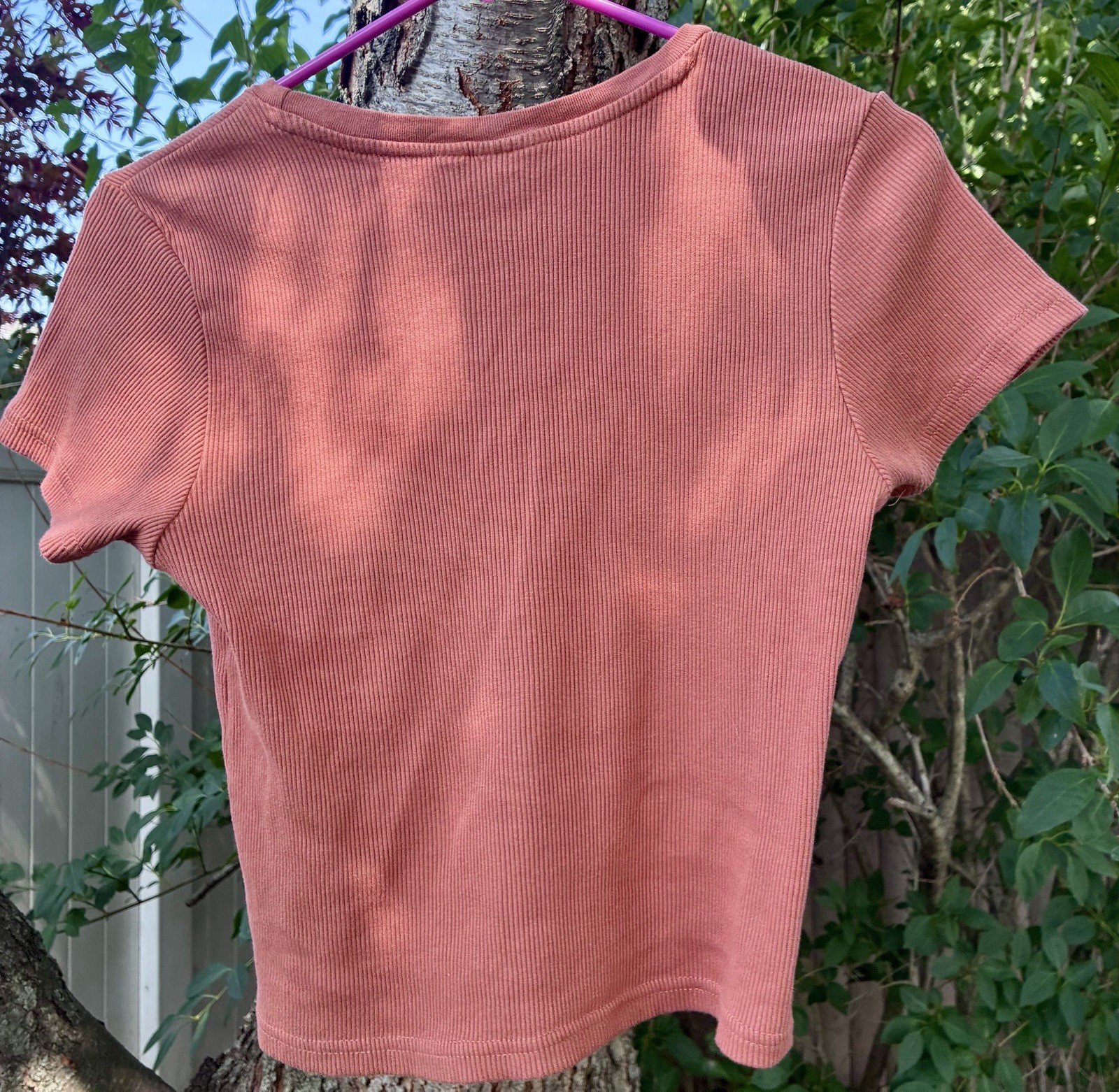 Mighty Fine Orange Ribbed Sunflower Tee 100% Cotton Fitted T-Shirt Women’s L