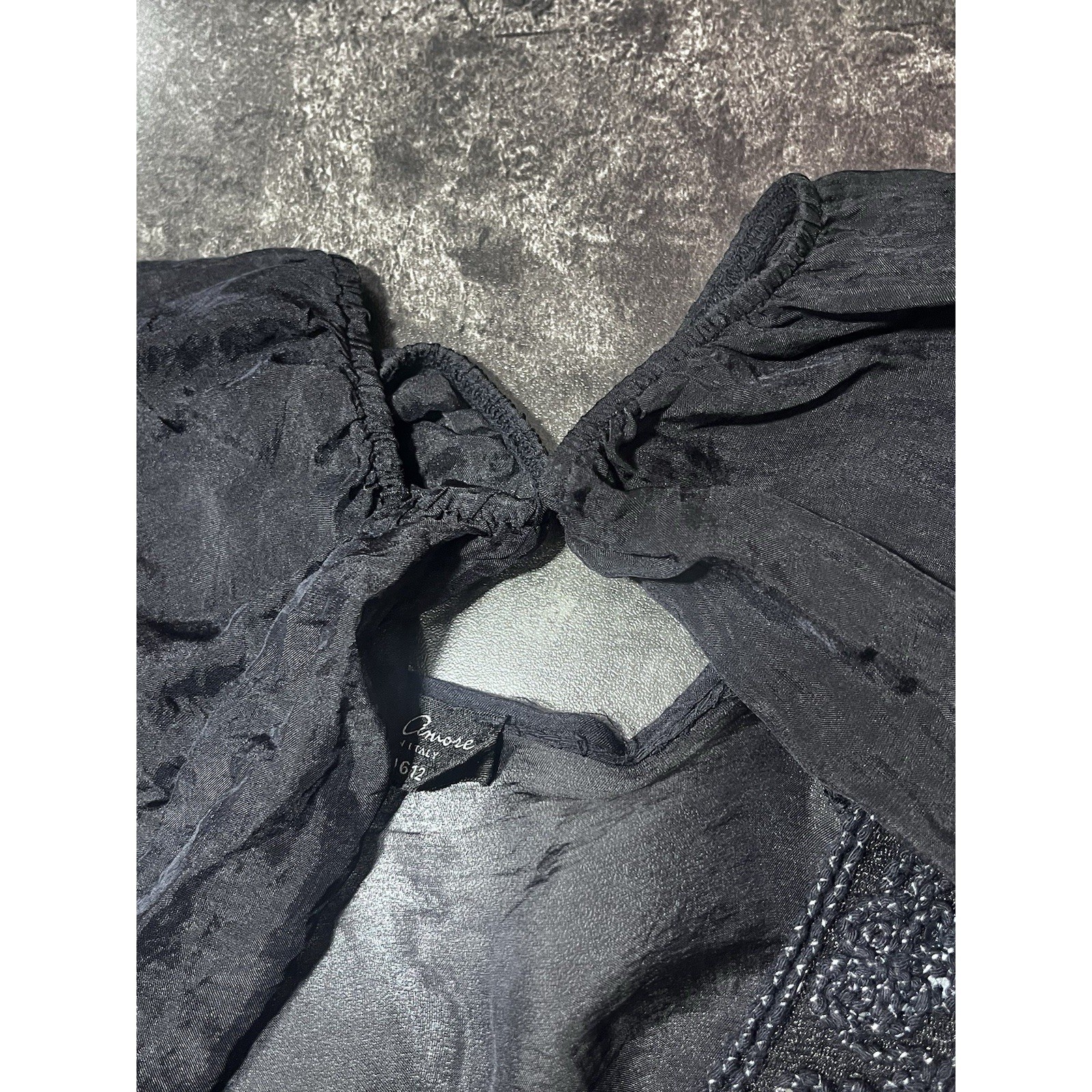 Whimsical Goth Blouse Bella Amore Black Beaded V Neck Sheer Embroidered