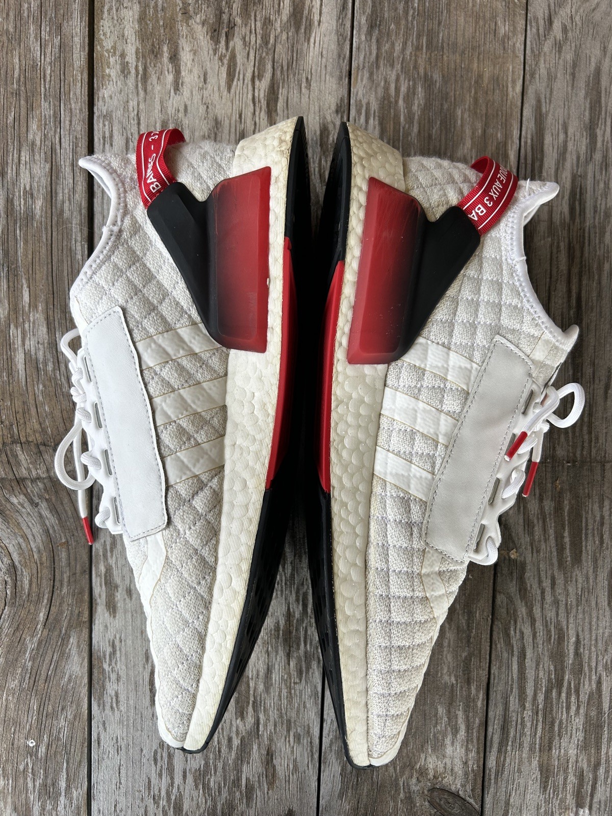 Adidas NMD R1 V2 Quilted White Black Red Sneakers Running Shoes, Men’s Size 14
