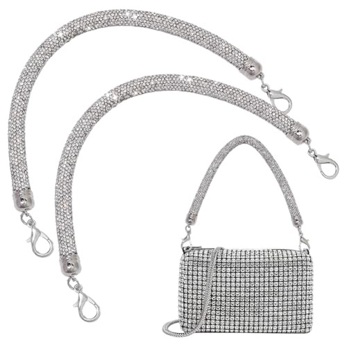2pcs Rhinestone Purse Strap Replacement 11.8inch Short Crystal Bag Platinum