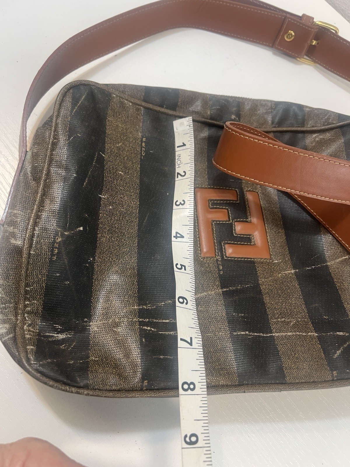 Fendi Bag Crossbody FF Logo Purse Brown Stripe Gold Buckle Zucca Long Man Camera
