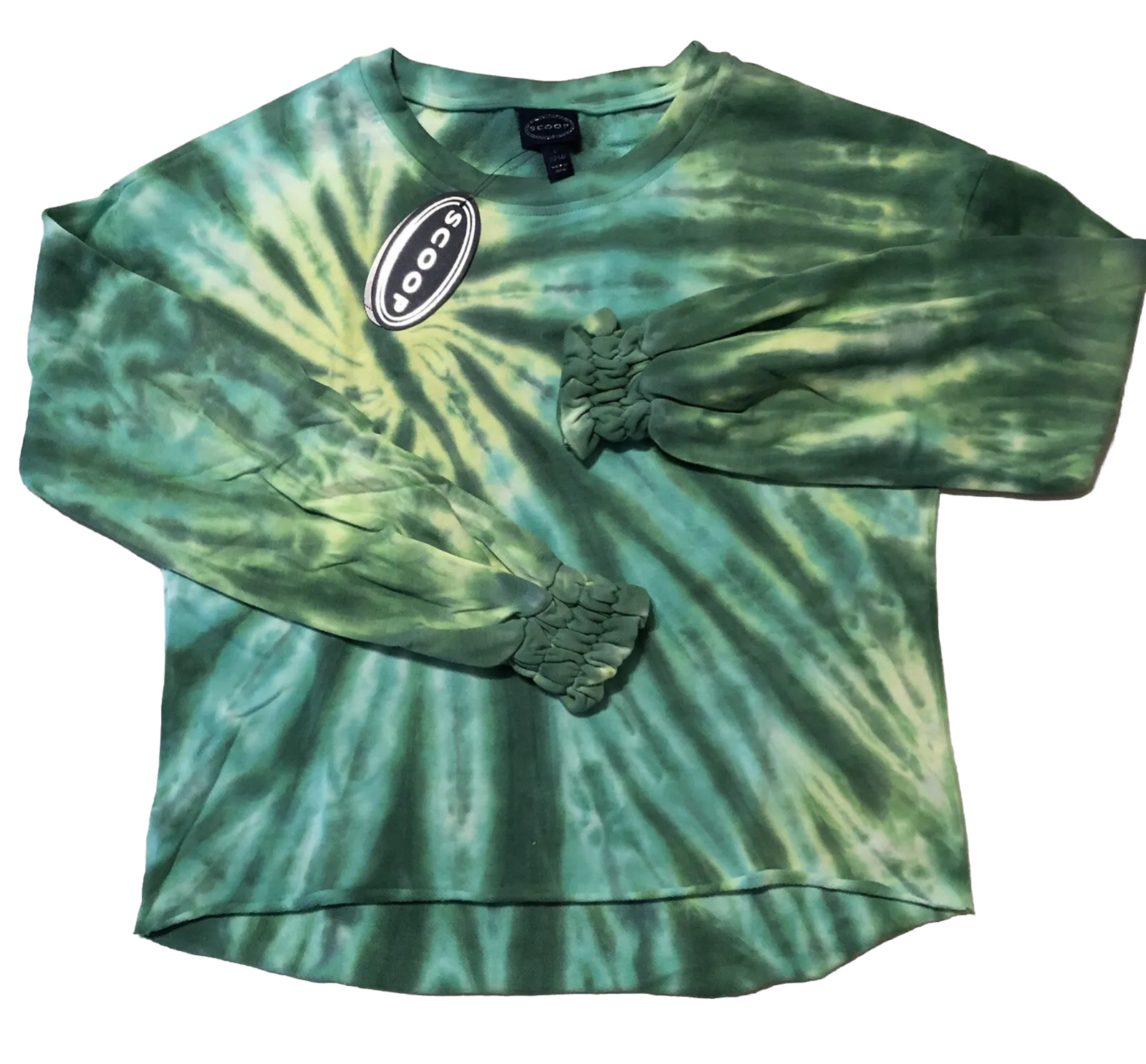 SCOOP Smocked Cuff Lightweight Sweatshirt Size large 12-14 Womens Tie Dye New