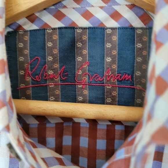 Robert Graham | Rust Brown Blue Tan Plaid Shirt, size medium