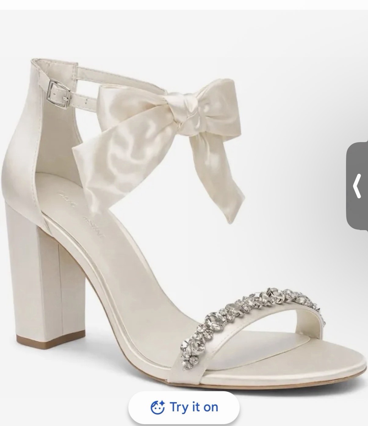 Jewel Badgley Mischka Ivory Leather Ankle Strap Bow Rhinestone Heel 7.5