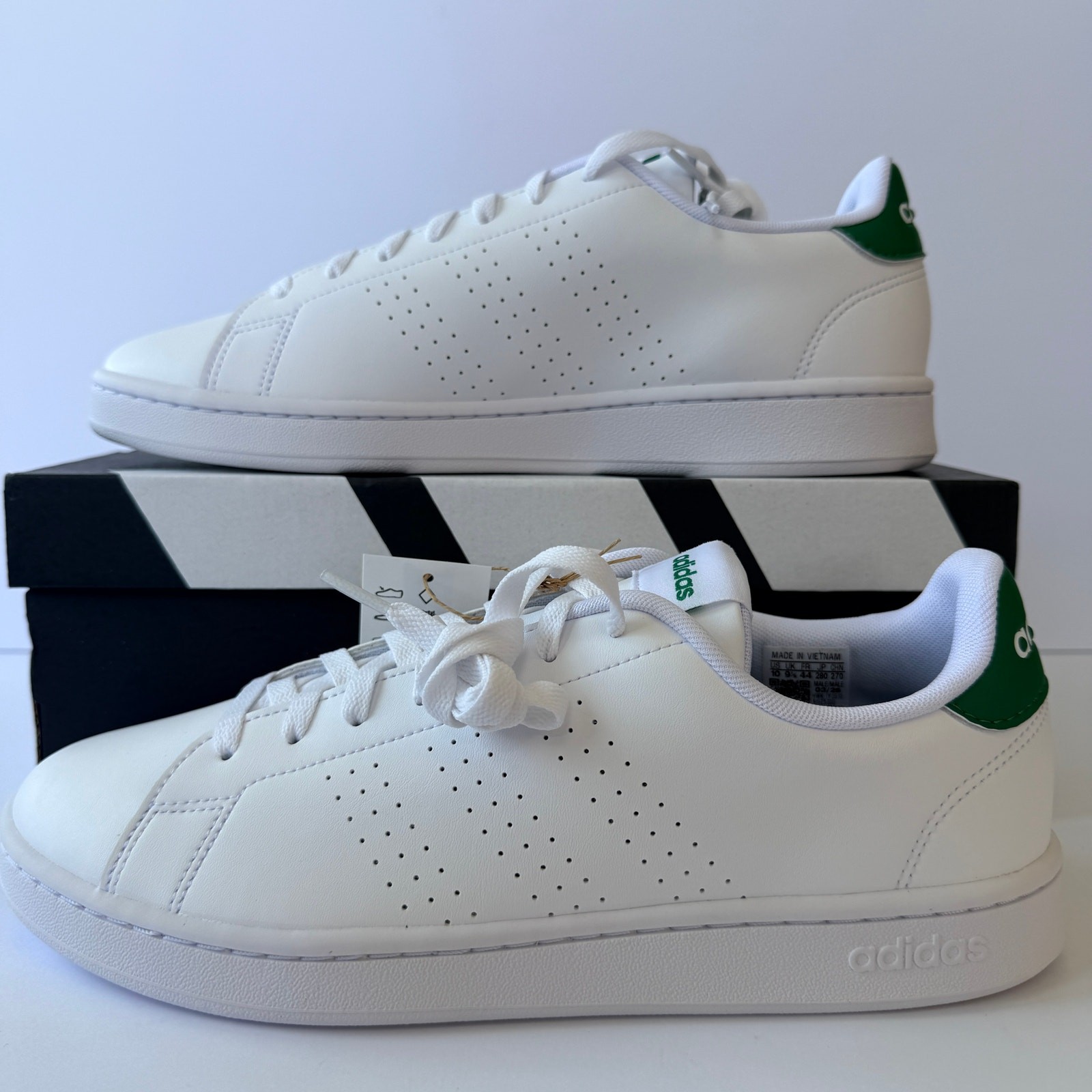 Adidas Advantage Base 2.0 GZ5300 Cloud White Green Mens 10 / UK 9.5 New NIB