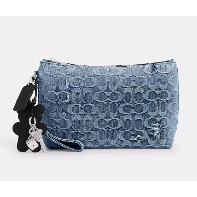 Coach Pouch In Loved Signature Denim With Charms CEU09 Silver/Light Indigo