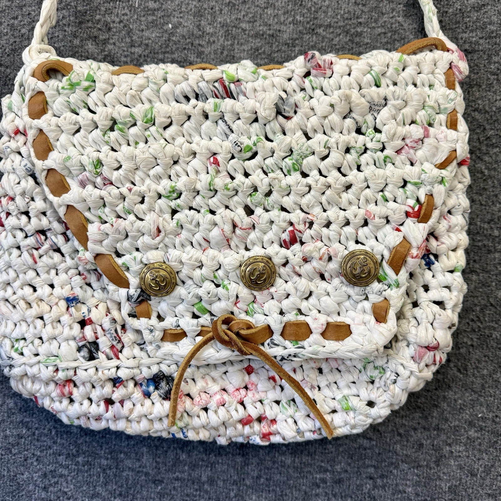 Handmade Recycled Woven Plastic Grocery Bag Tote Eco Friendly Upcycled Purse