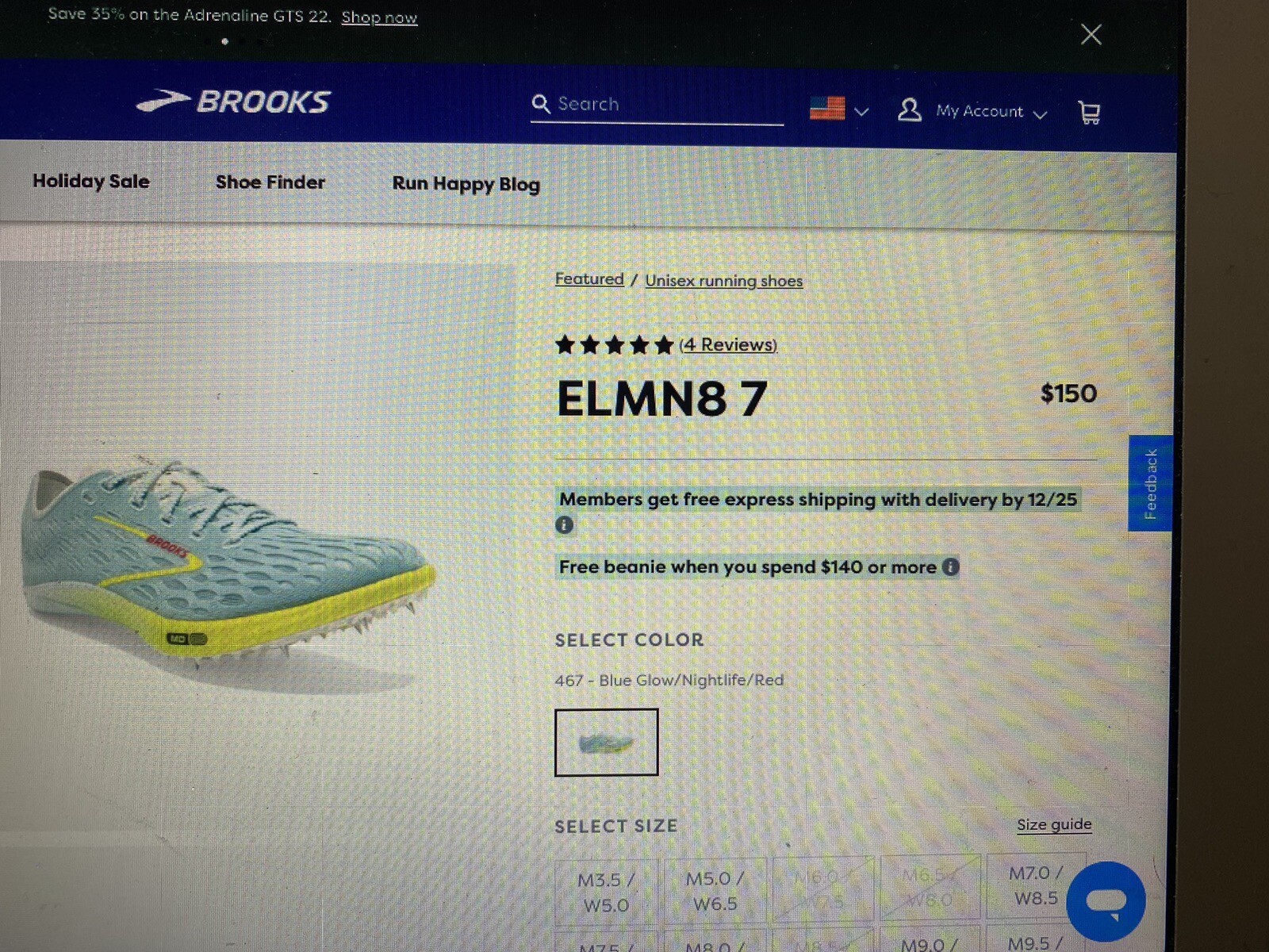 Brooks UNISEX ELMN8 V7 Running Shoe NWOB Size Varies From 9 To 13 Cleats