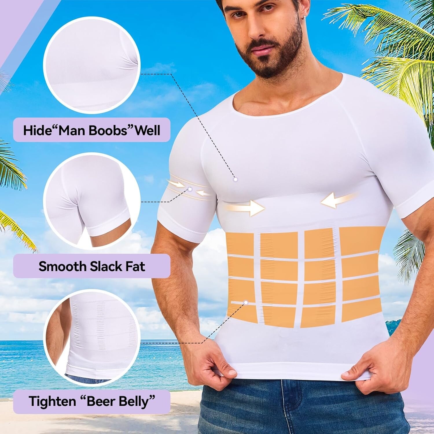 Mens Compression Shirt Body Shaper Slimming Gynecomastia Tummy Control Shapewear