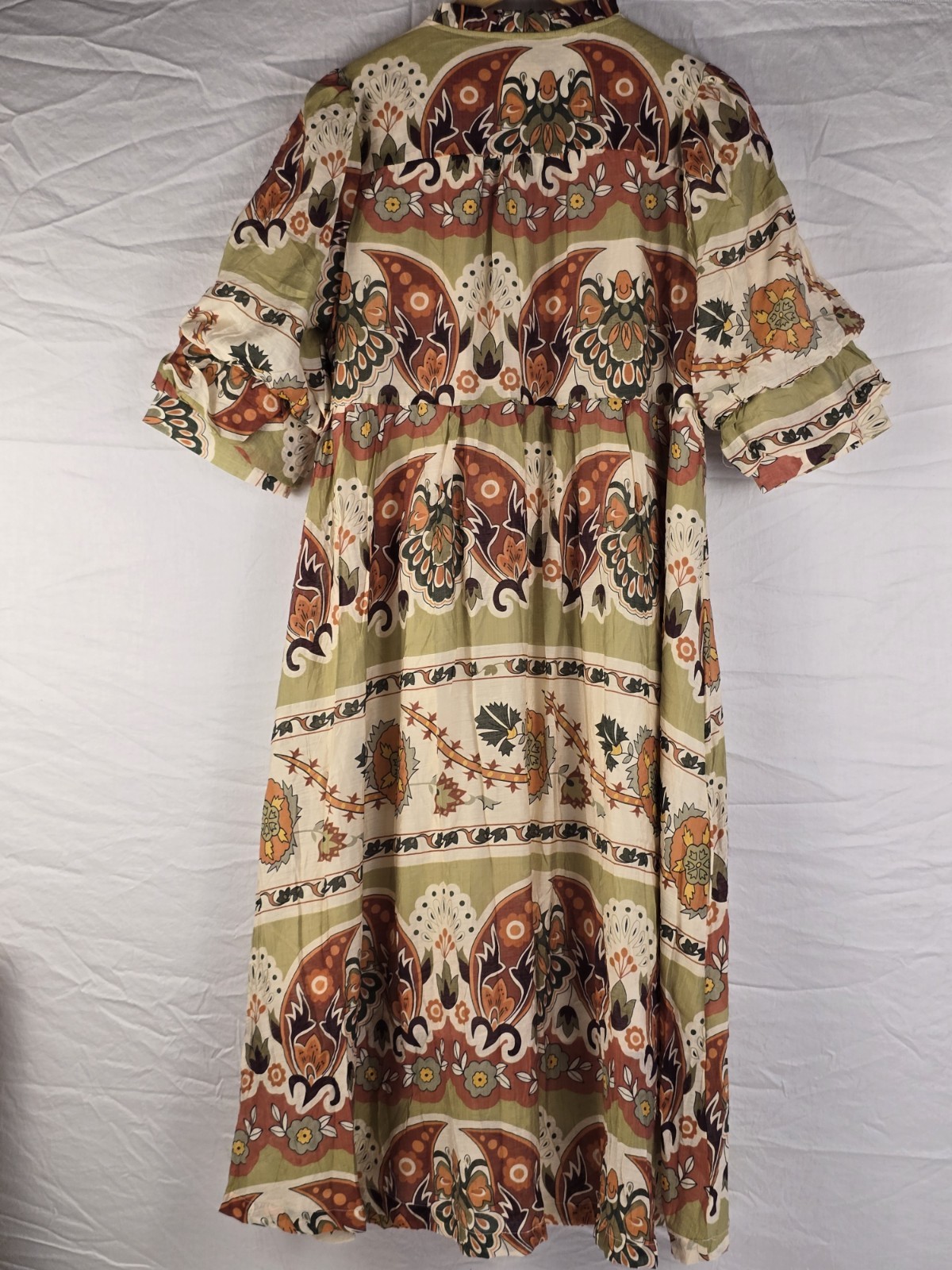 Umgee Multicolor Floral Tie Neck Ruffle Lined Woven Shift Midi Dress L