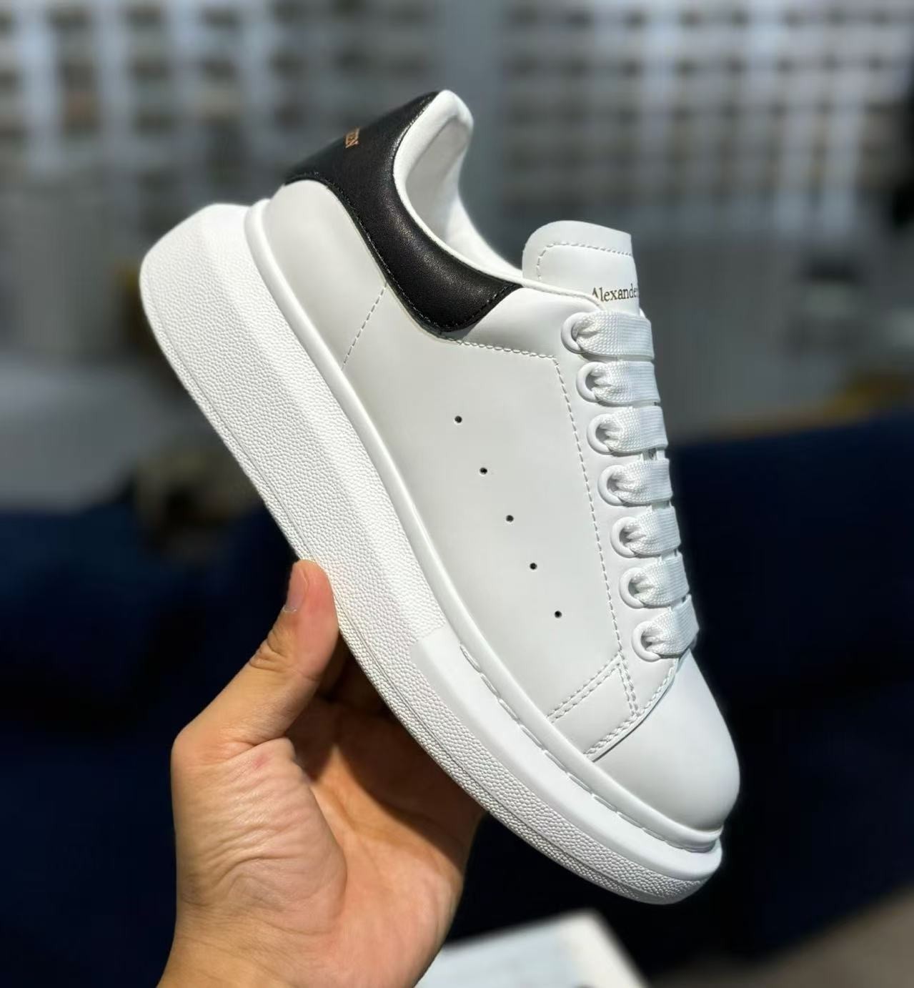 Alexander McQueen Oversized Sneaker White Black Heel Gold Logo Men