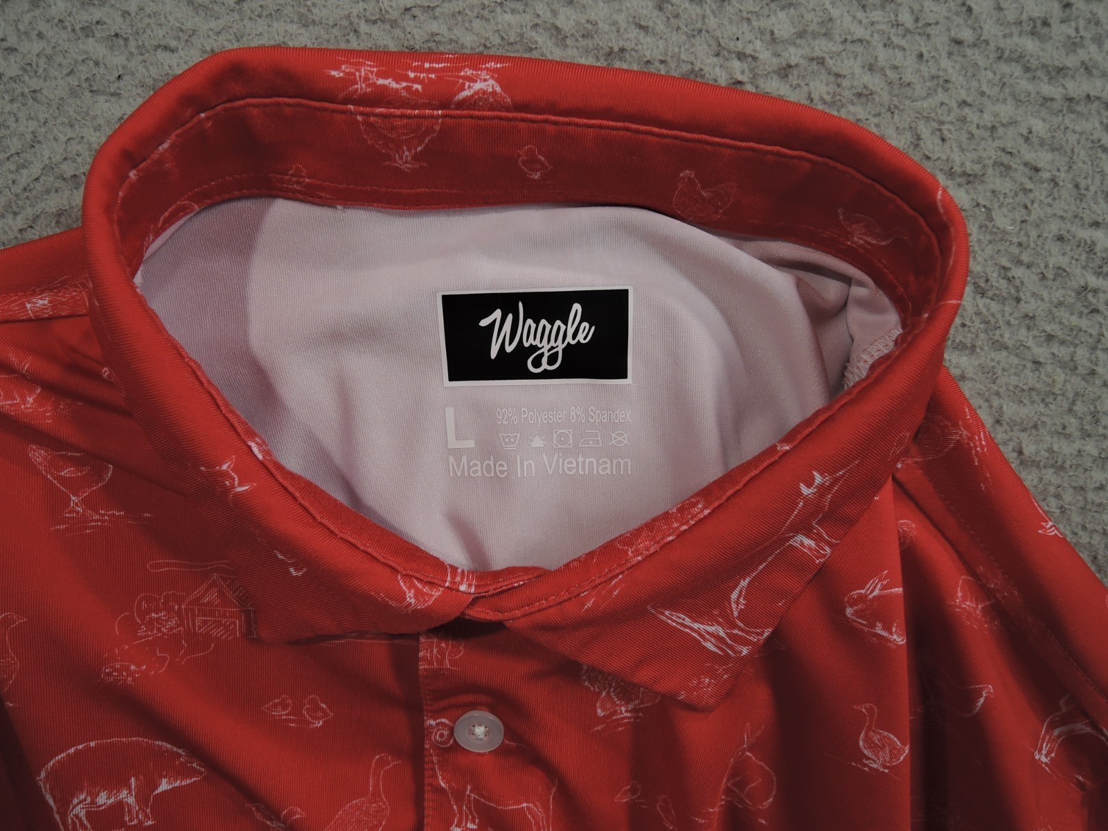 Waggle Polo Shirt Mens Large Red Performance Stretch Golf Farm Animals