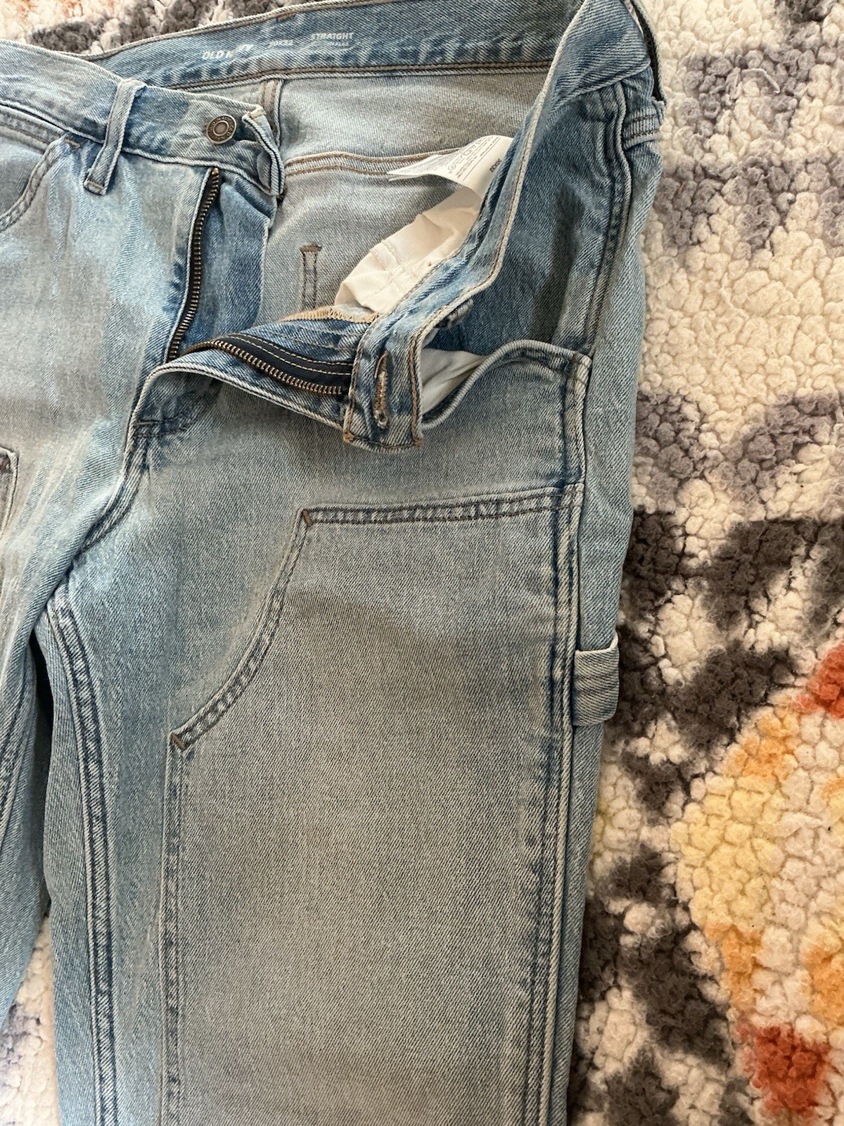 Old Navy Women’s Straight Fit Cargo Light Wash Blue Denim Jeans Mid Rise