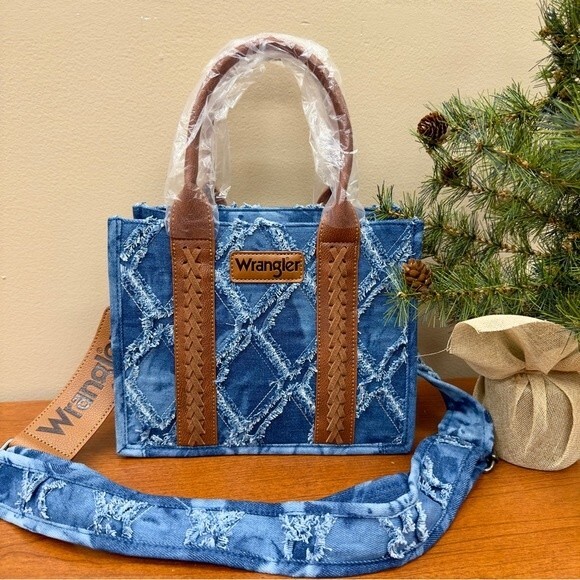 Wrangler Tote Denim Crossbody Purse Southwestern Cowgirl Guitar Strap NWT
