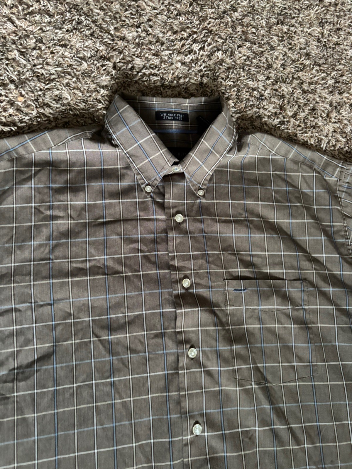 Van Heusen Men’s Wrinkle Resistant Plaid Button-Down Shirt Gray Blue White
