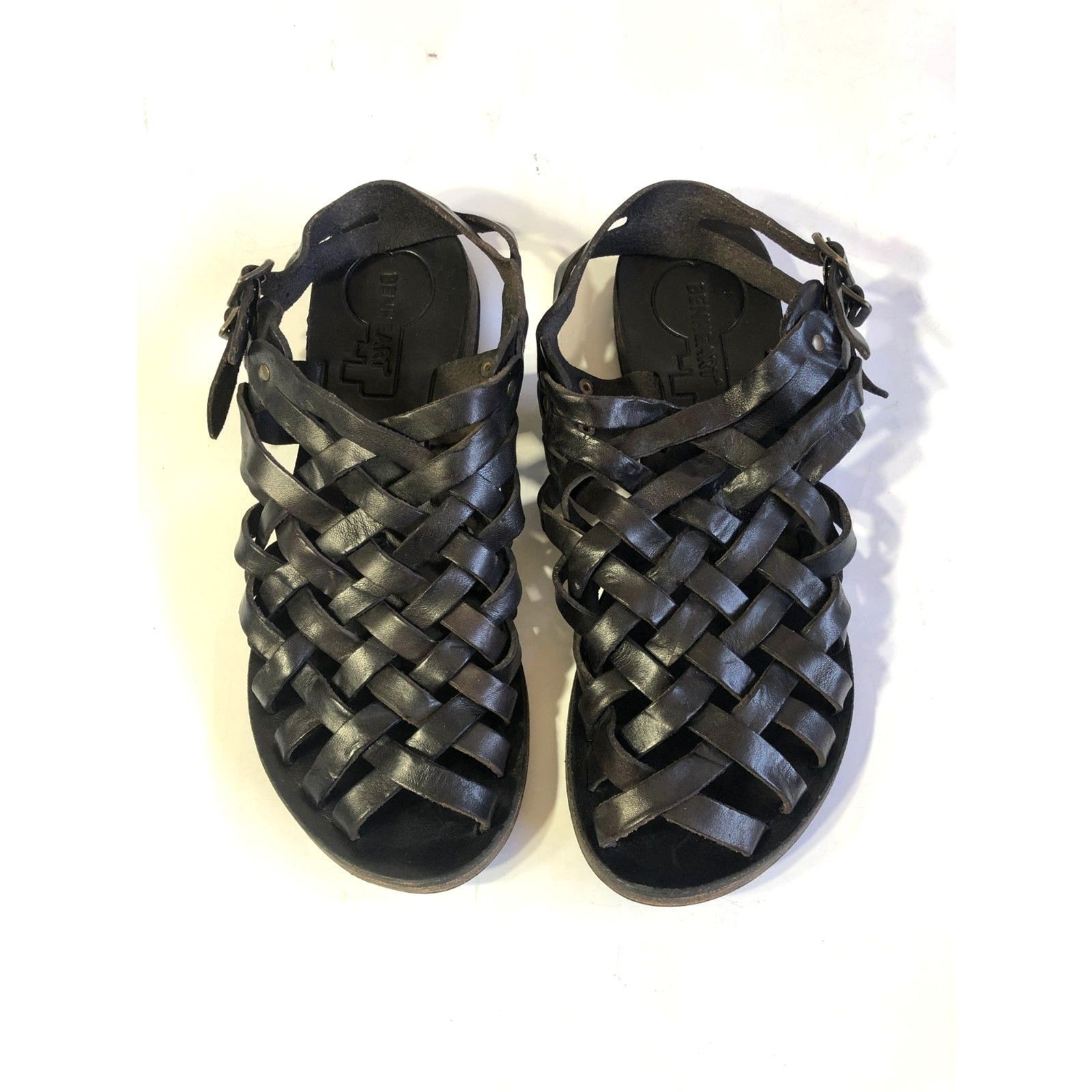 BENHEART Italy Handmade Woven Leather Gladiator Sandal Black Cage whimsy 38/ 7.5