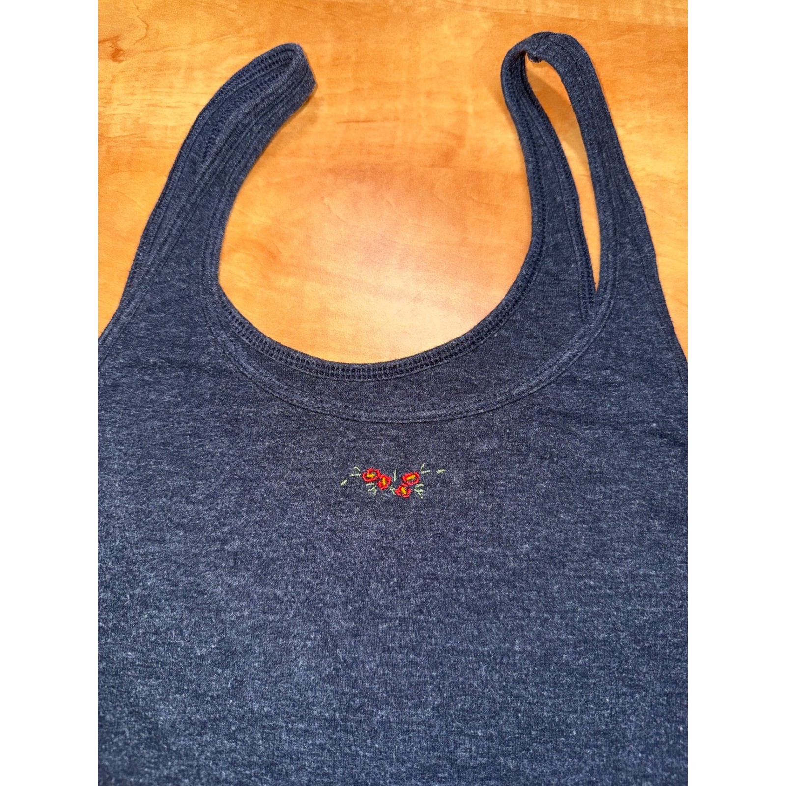 Aerie Softest Tank Navy Blue Heathered Floral Embroidered Scoop Neck Cami Medium
