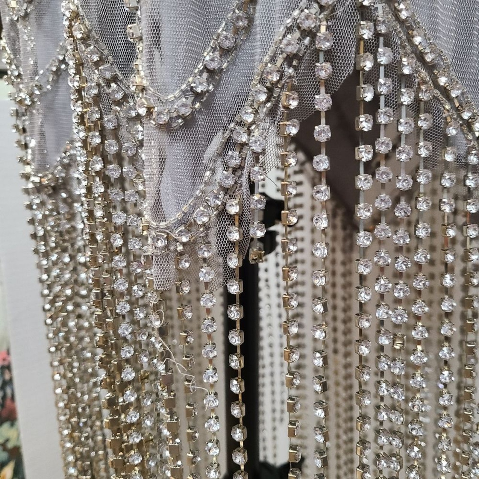 ASOS Design Size 14 Last Showgirl Silver Rhinestone Halterneck Fringed Dress NWT