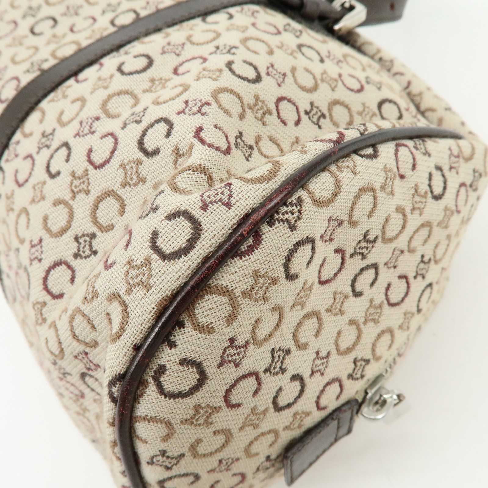 CELINE C Macadam Canvas Leather Hand Bag Boston Bag Beige Brown Auth Used F/S