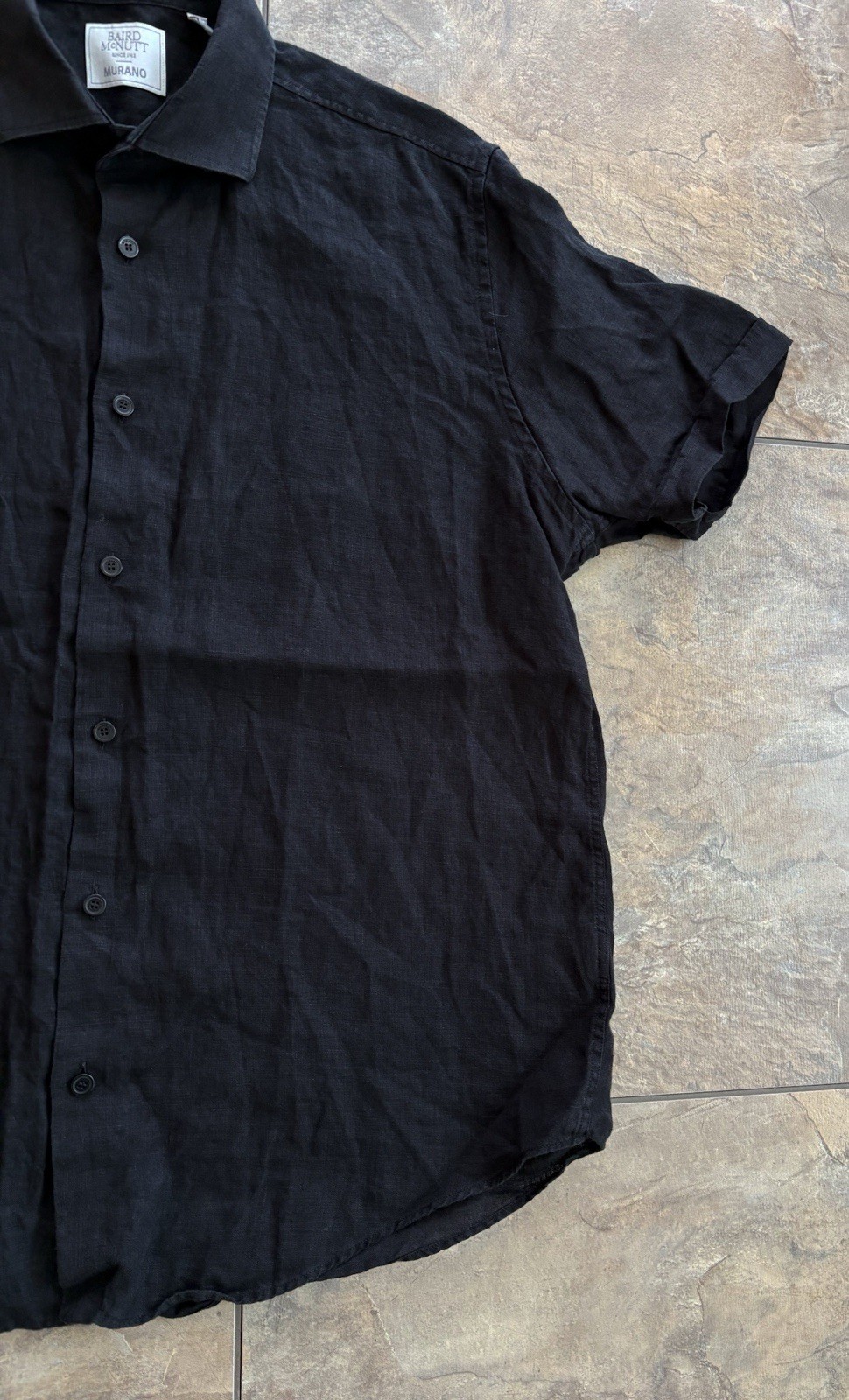Baird McNutt Murano Black Men’s Short Sleeve 100% Linen Button Up Shirt Large