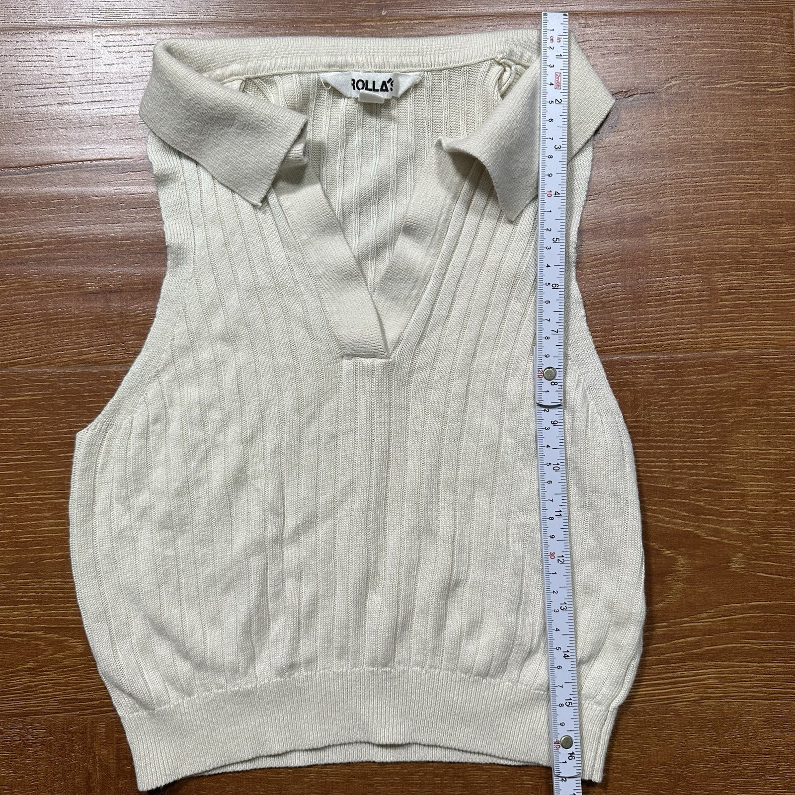 Rollas Knit Collared Tank Top Womens S Ivory Ribbed City Designer Luxury