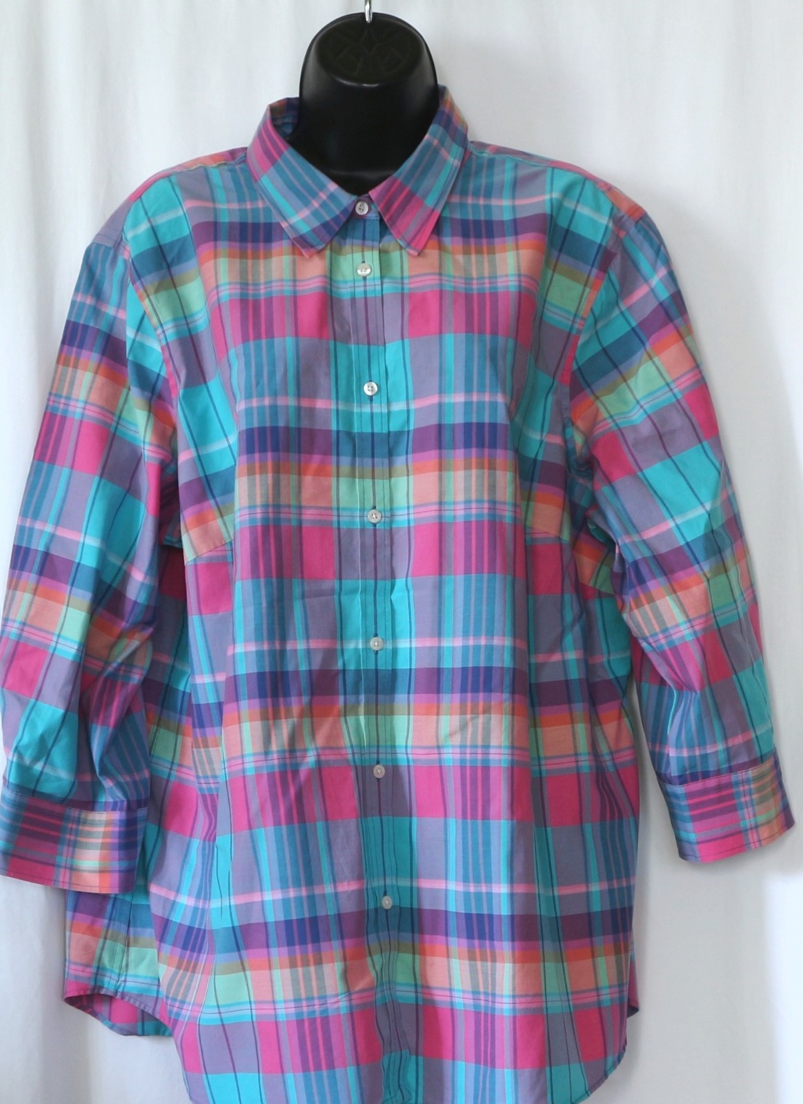 CHAPS Plaid No Iron Cotton Blse 3/4 Slvs 51 In Chst 29.5 In Lng Sz 2X EXC