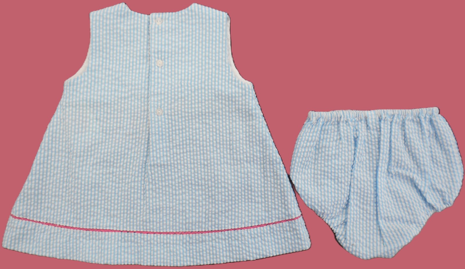 Infant Girls Petit Ami Whale Sear Sucker Dress W/T Bloomers 2PC Set Sz 3Mt & 6Mt