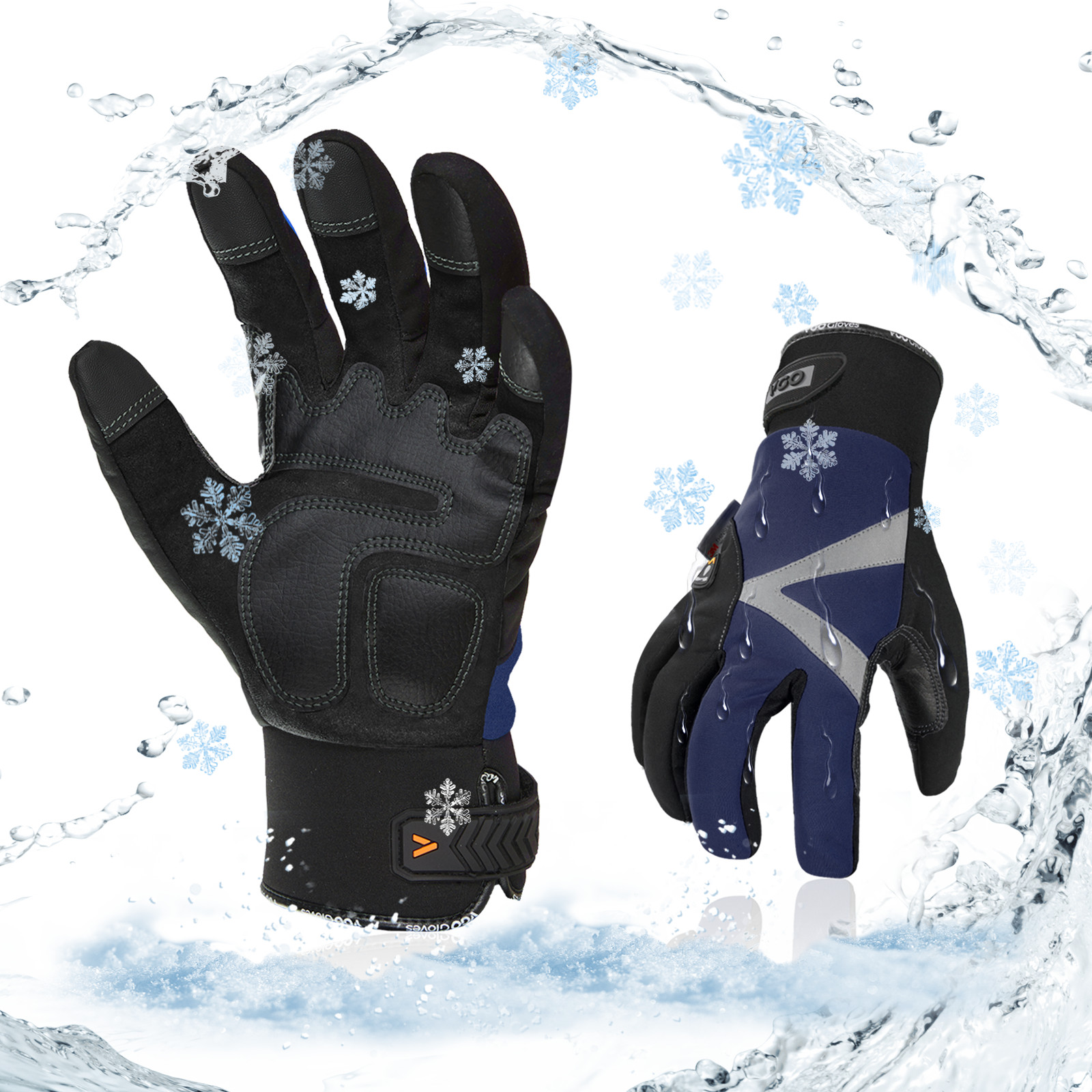 Vgo 1/2Pairs -4℉ Lined Touchscreen Waterproof Winter Work Gloves (SL8777FW-B/-Y)