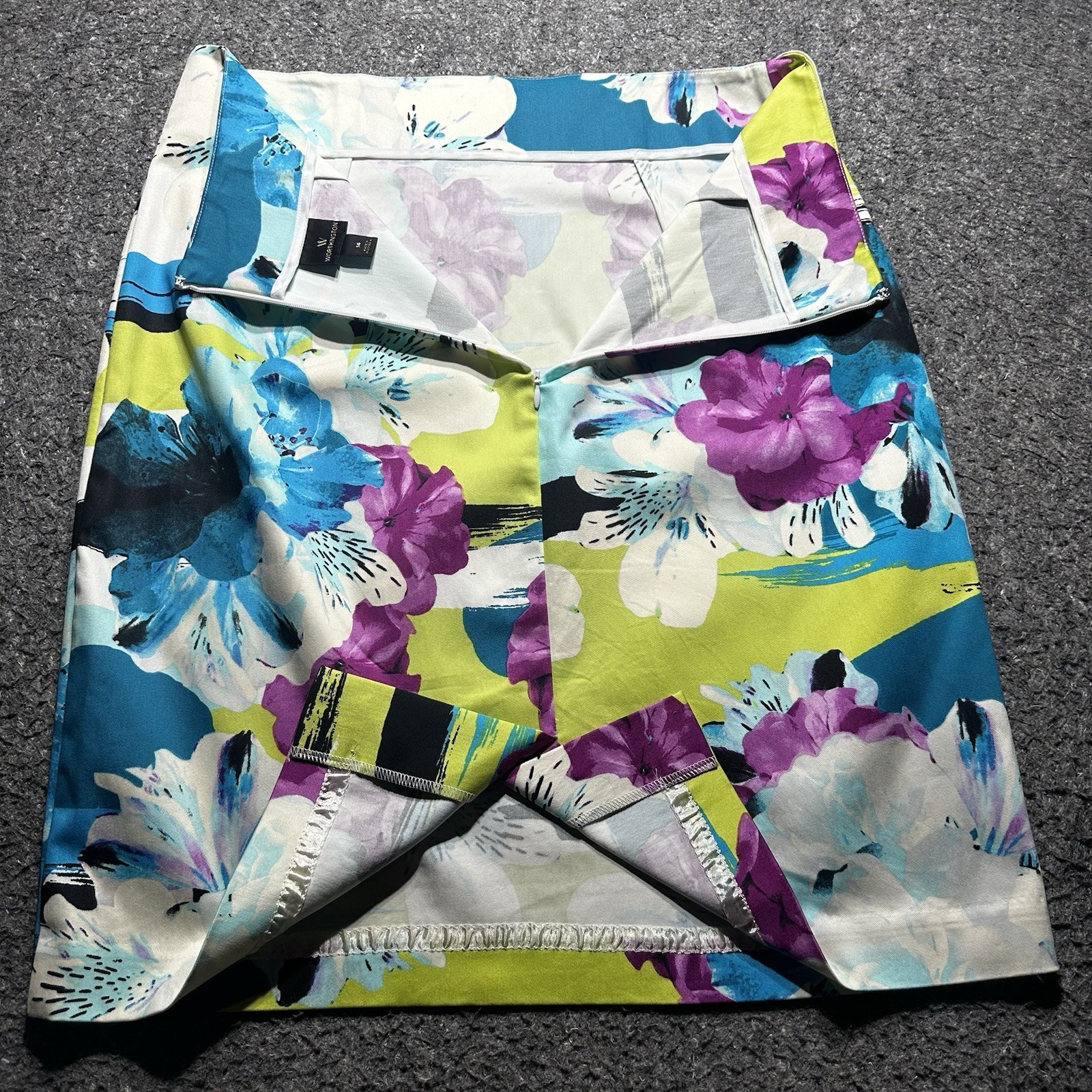 Worthing Skirt Women 14(32×23)Floral Print Straight Pencil Back Zipper W/Slit