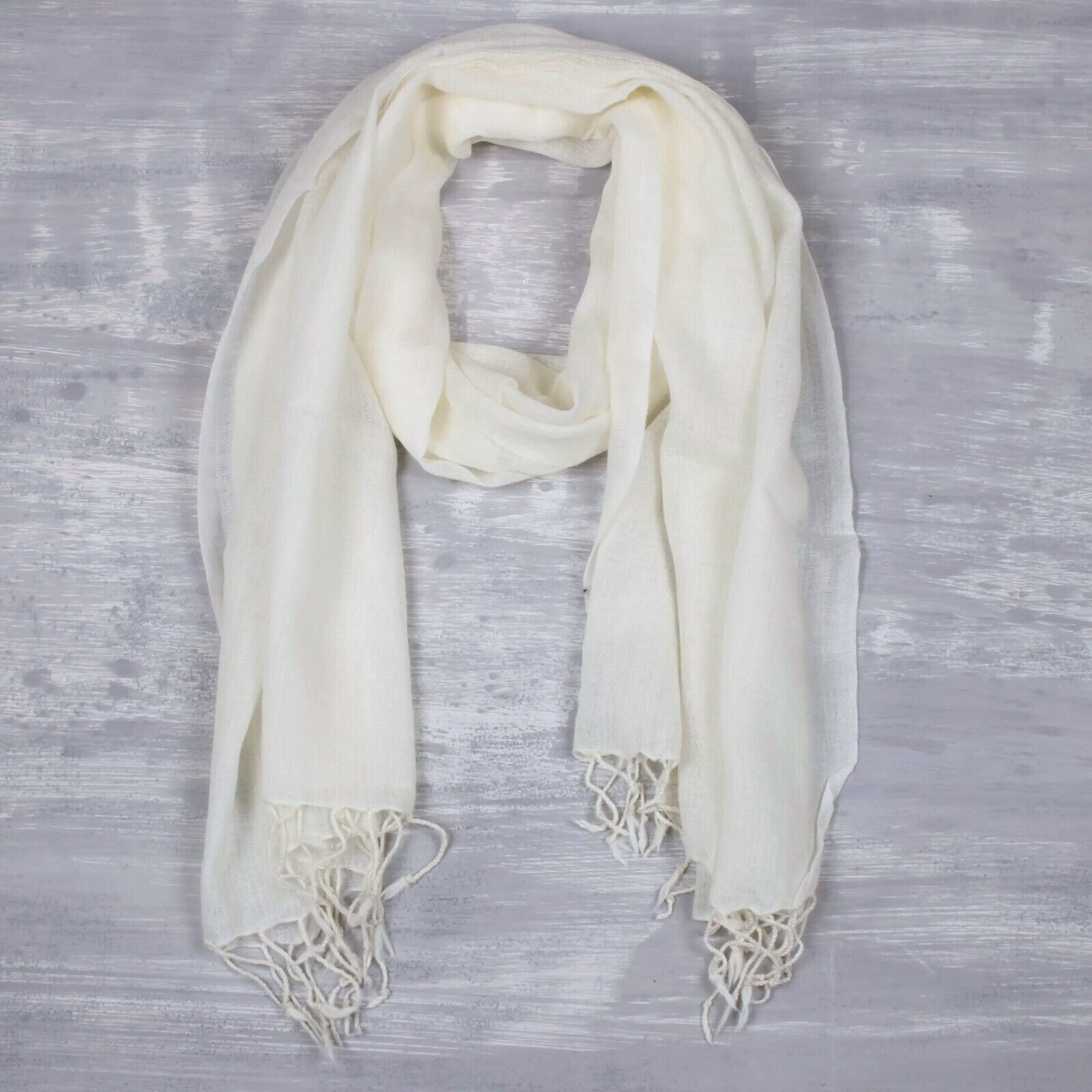 NATURAL WHITE Large Pashmina Shawl 100% Cashmere 90x200cm Solid Handmade Scarf