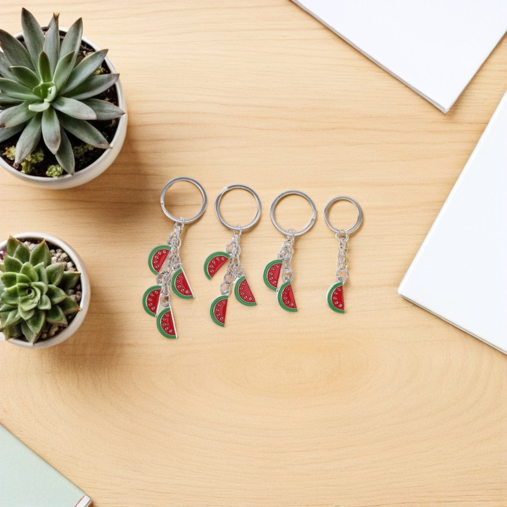 4Pcs Reusable Watermelon Slice Keychain Red Zinc Alloy Bag Charm Accessories