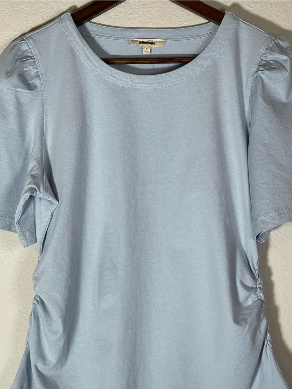 Madewell NWT Side Cinch Puff Sleeve Tee Size Medium in Feather Blue