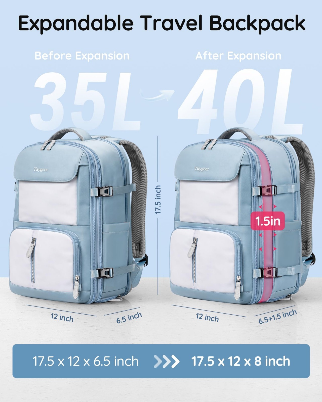 Expandable Travel Backpack with Hidden Shoe Compartment, Fits 15.6″ Laptop, TSA