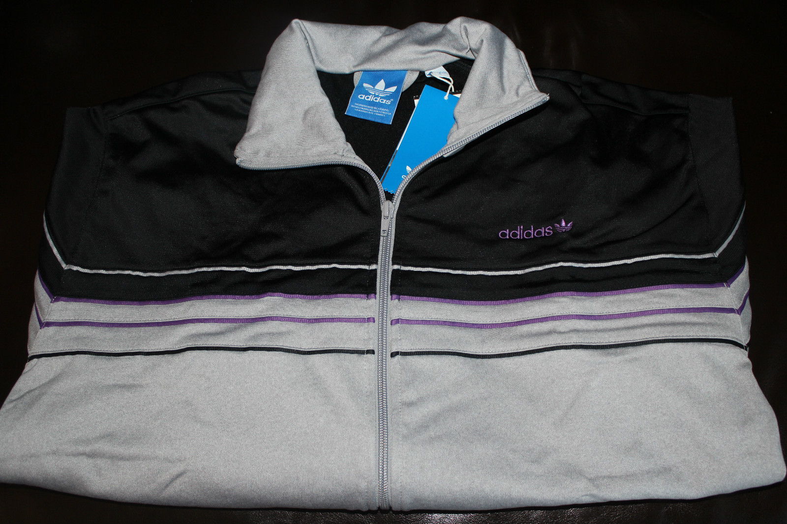 ADIDAS ORIGINALS PIPING THROWBACK TRACK TOP BLACK/ALUMINIUM HEATHER/ROYAL#MD $70