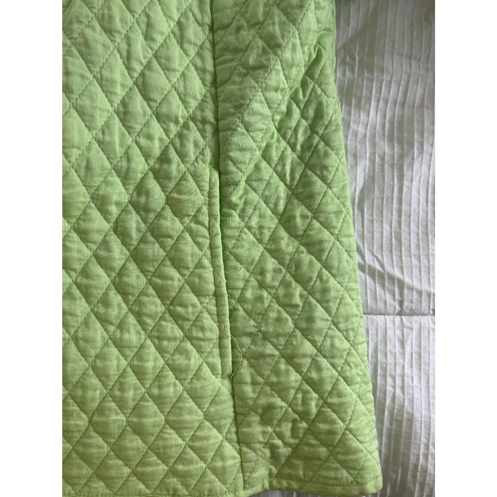 Vintage Quilted White Stag Green Jacket XL Floral Applique Embroidered Patchwork