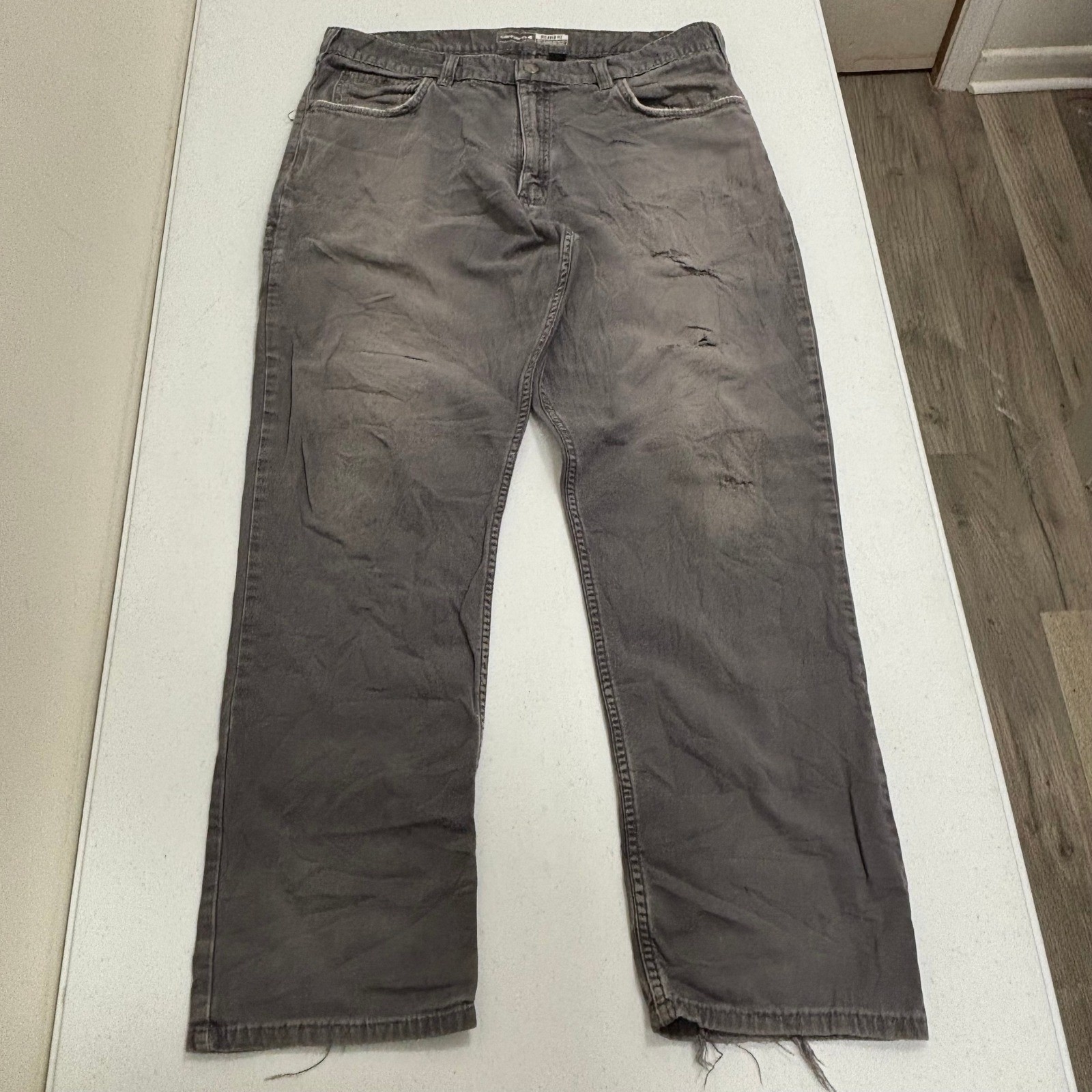 Carhartt Rugged Flex Relaxed Fit Canvas Work Pants Gray Distressed 36×32