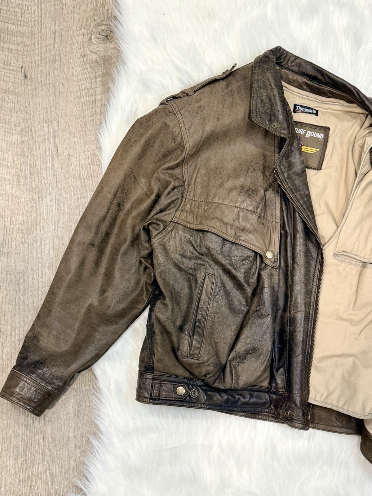Vintage Wilsons Adventure Bound Men’s Brown Leather Aviator Jacket XL